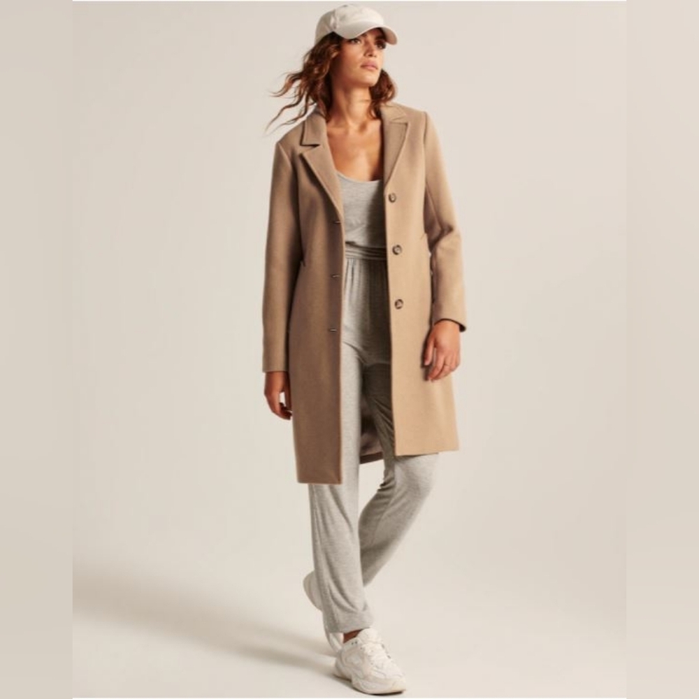 Abercrombie Wool Blend Tailored Dad Coat in Caramel Brown-SM-EUC Retail $220